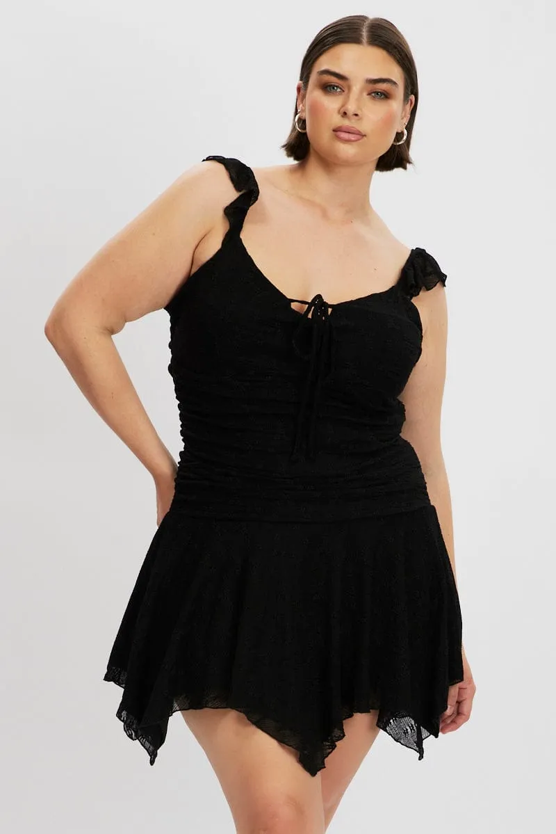 Pose Glow Black Lace Asymmetric Hem Mini Dress