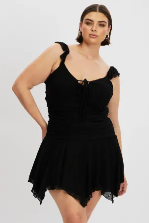 Pose Glow Black Lace Asymmetric Hem Mini Dress