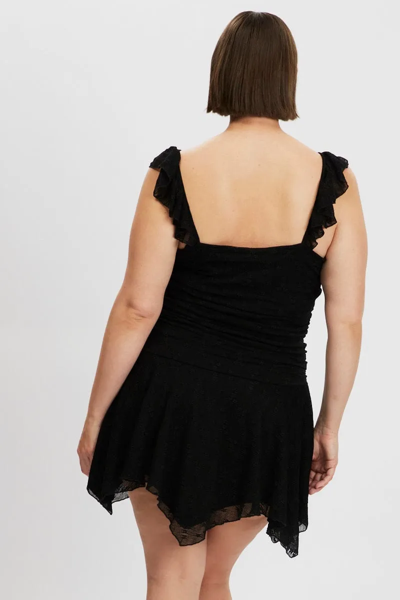 Chic Look Black Lace Asymmetric Hem Mini Dress