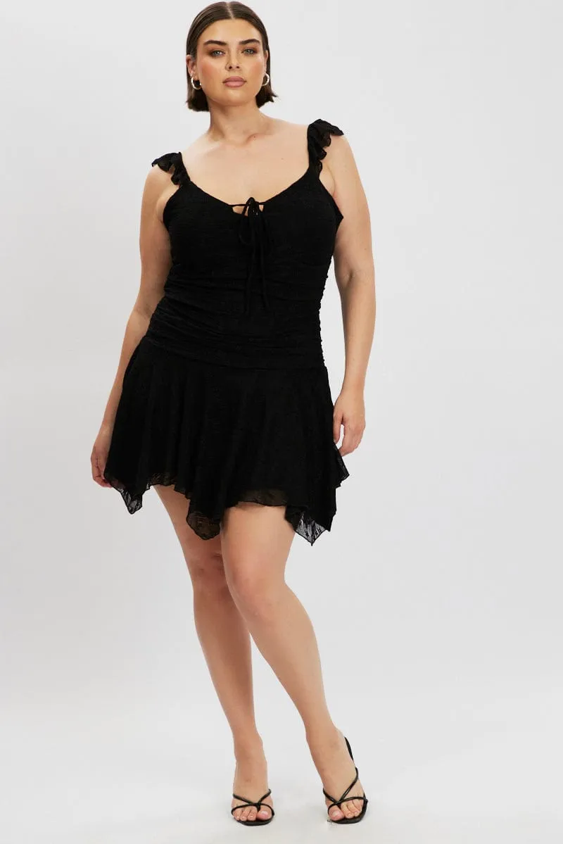 Black Lace Asymmetric Hem Mini Dress Weekend Fun