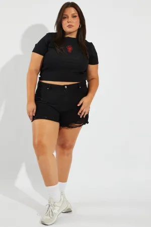 Black Graphic T-shirt Short Sleeve Crew Neck Weekend Fashion Everyday Look