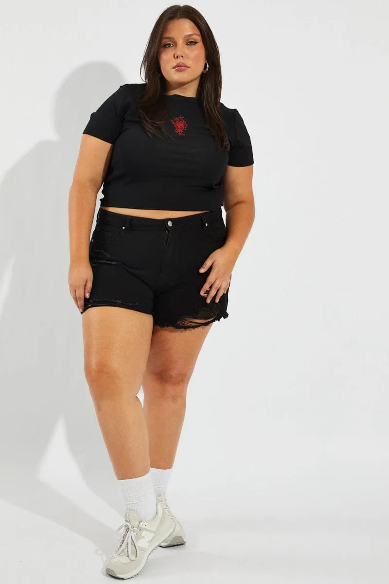 Black Graphic T-shirt Short Sleeve Crew Neck Weekend Fashion Everyday Look