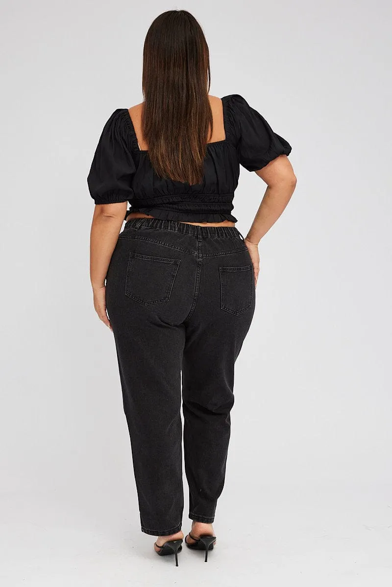Low Impact Dye Weekend Warrior Smooth Black Mom Jeans High Rise