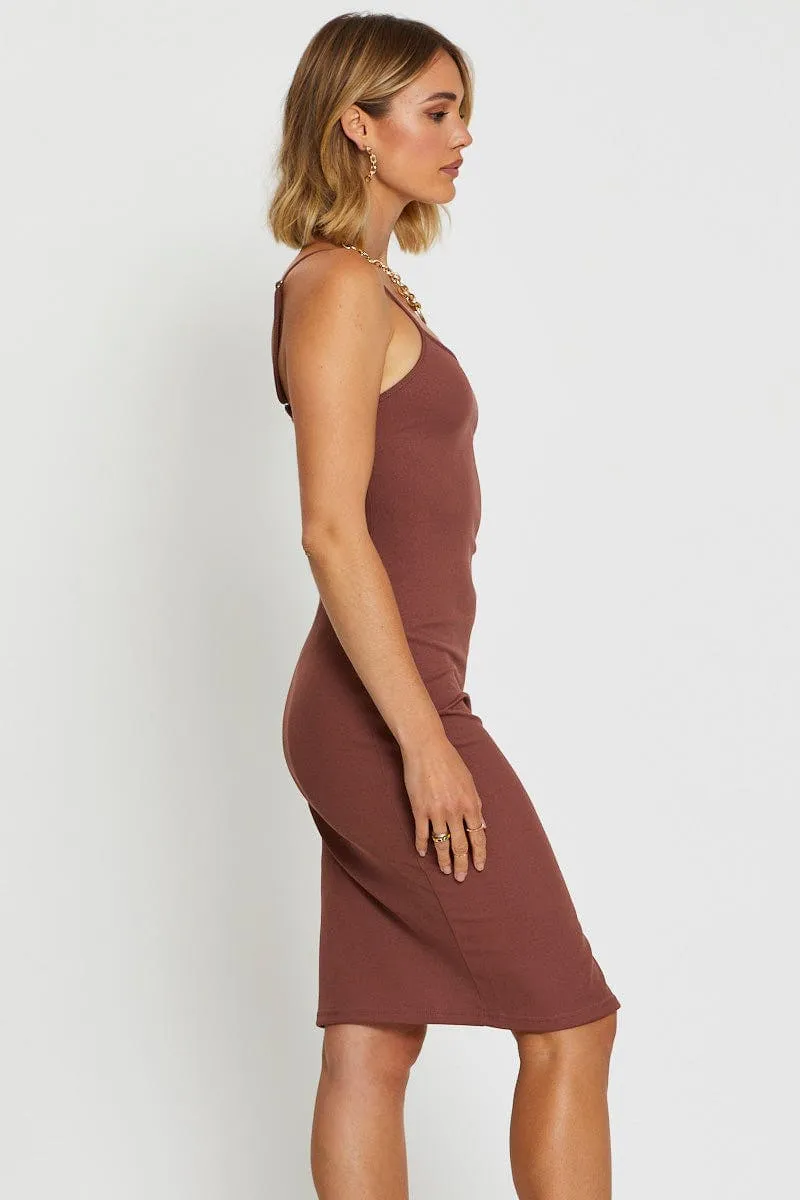 Brown Bodycon Dress Sleeveless Square Neck Thermal Insulation