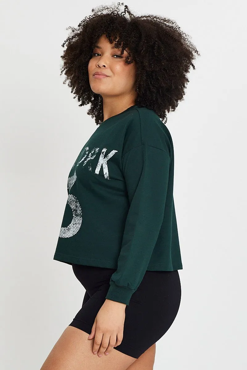 Quilted Lining Green Sleeve Sweatshirt New York City Crew Neck Long