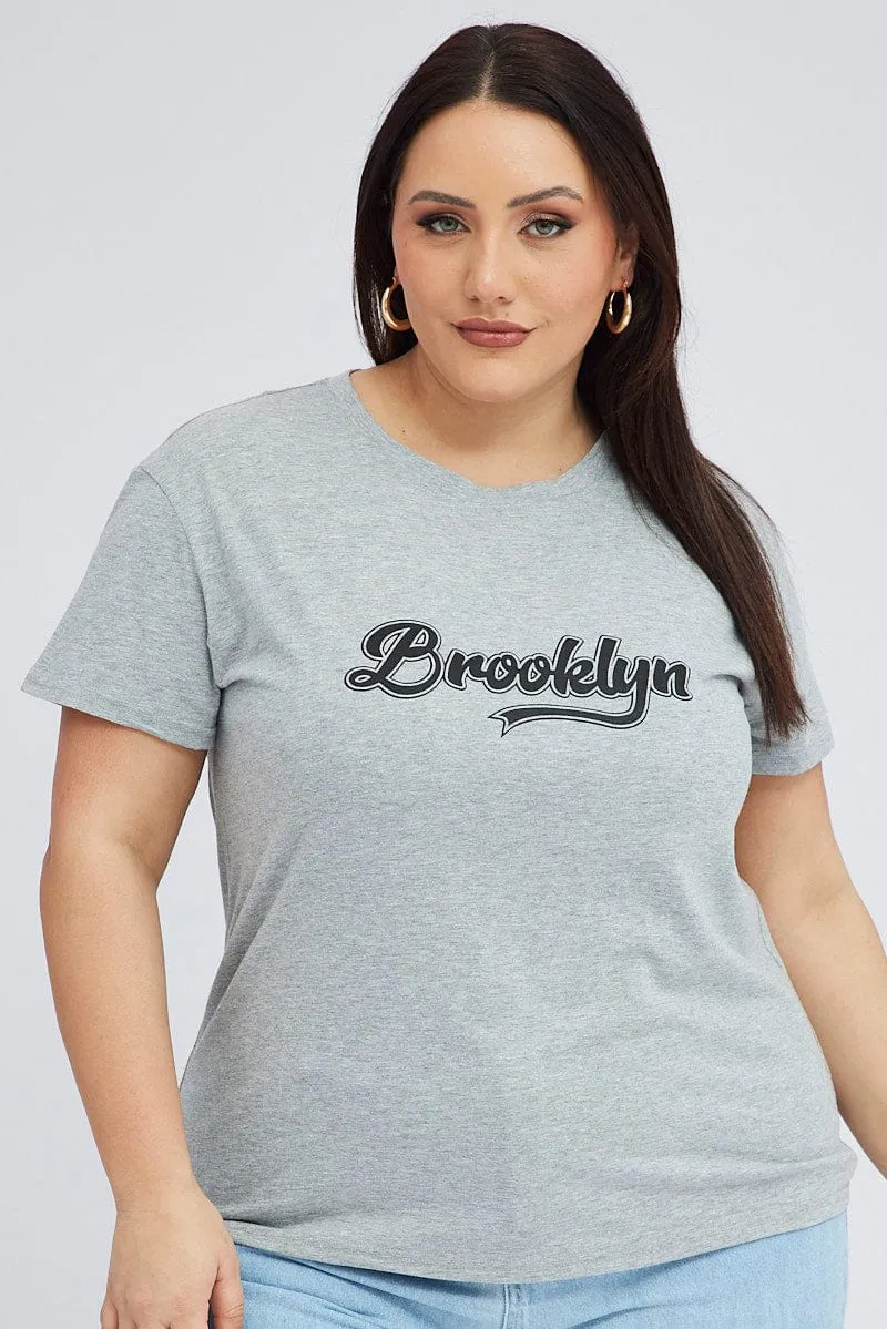 Grey Short Sleeve Grey Regular Brooklyn T-shirt dry cleanable Flattering Fit
