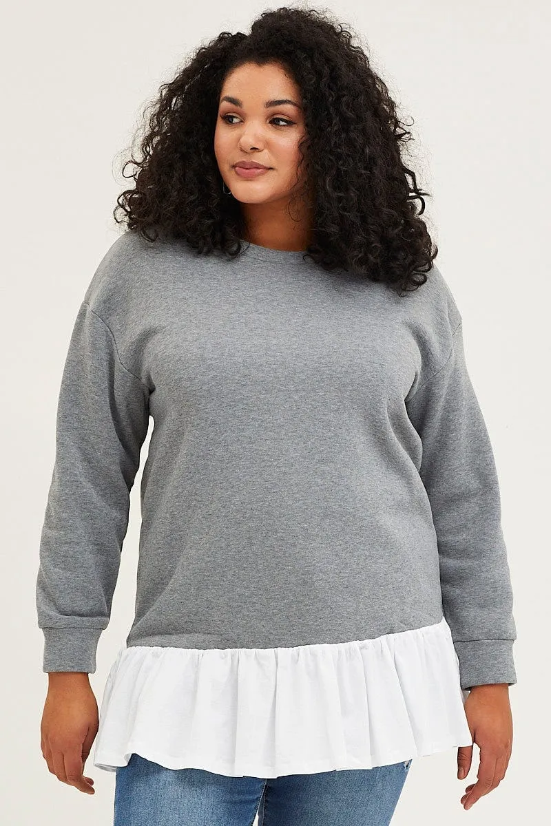 product bead charm Grey Fleece Sweatshirt Woven V-neck Long Sleeve