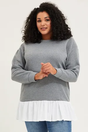 Grey Fleece Sweatshirt Woven V-neck Long Sleeve product patch uniqueness Houndstooth