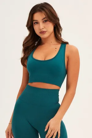 Green Seamless Activewear Singlet Top StretchableMaterial