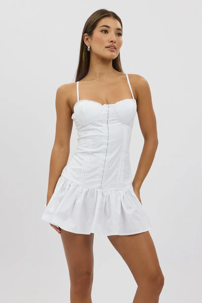 White Fit And Flare Dress Drop Waist Icon Glow Chic Skirt