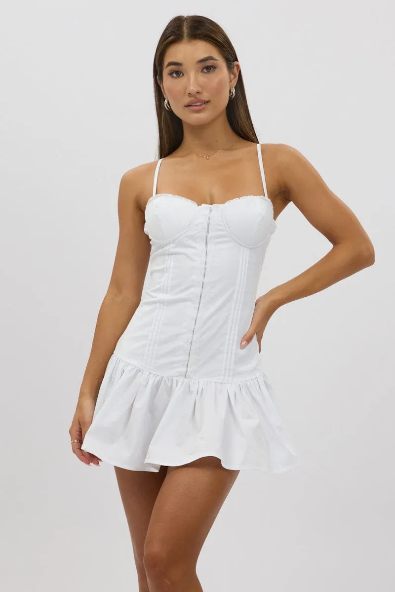 White Fit And Flare Dress Drop Waist 4Way Stretch Roomy Design