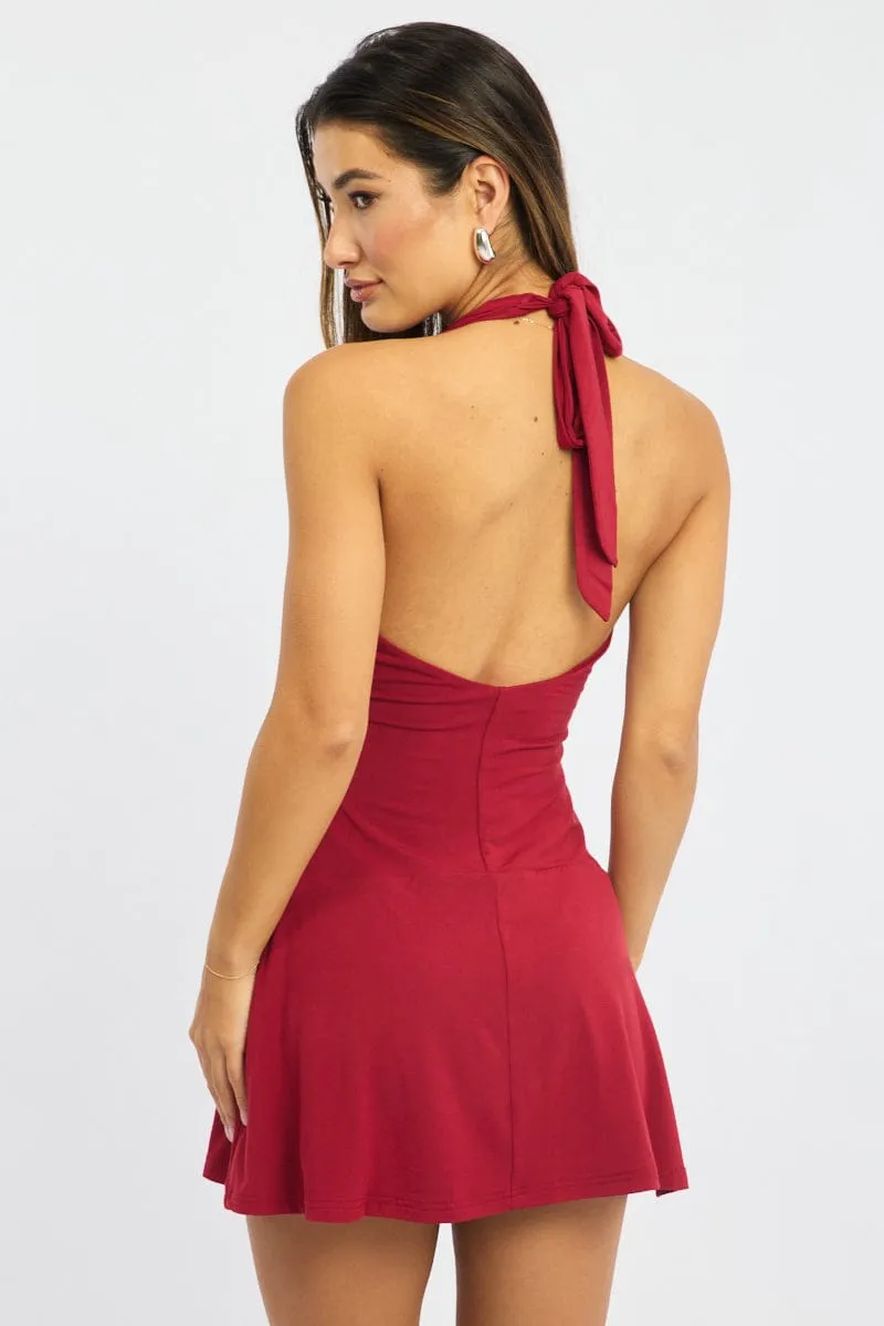 Red Halter Neck Mini Dress Hot Rush