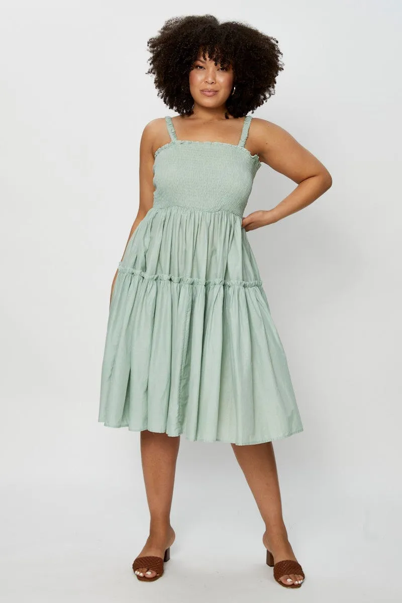 Weather Ready Green Midi Dress Square Neck Sleeveless