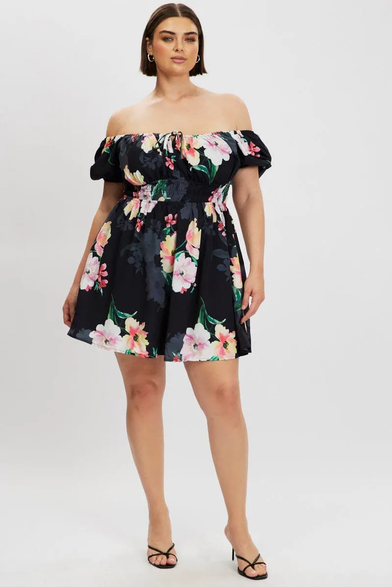 Keyhole Neckline Style Unisex Fit Black Floral Peephole Tie Front Mini Dress