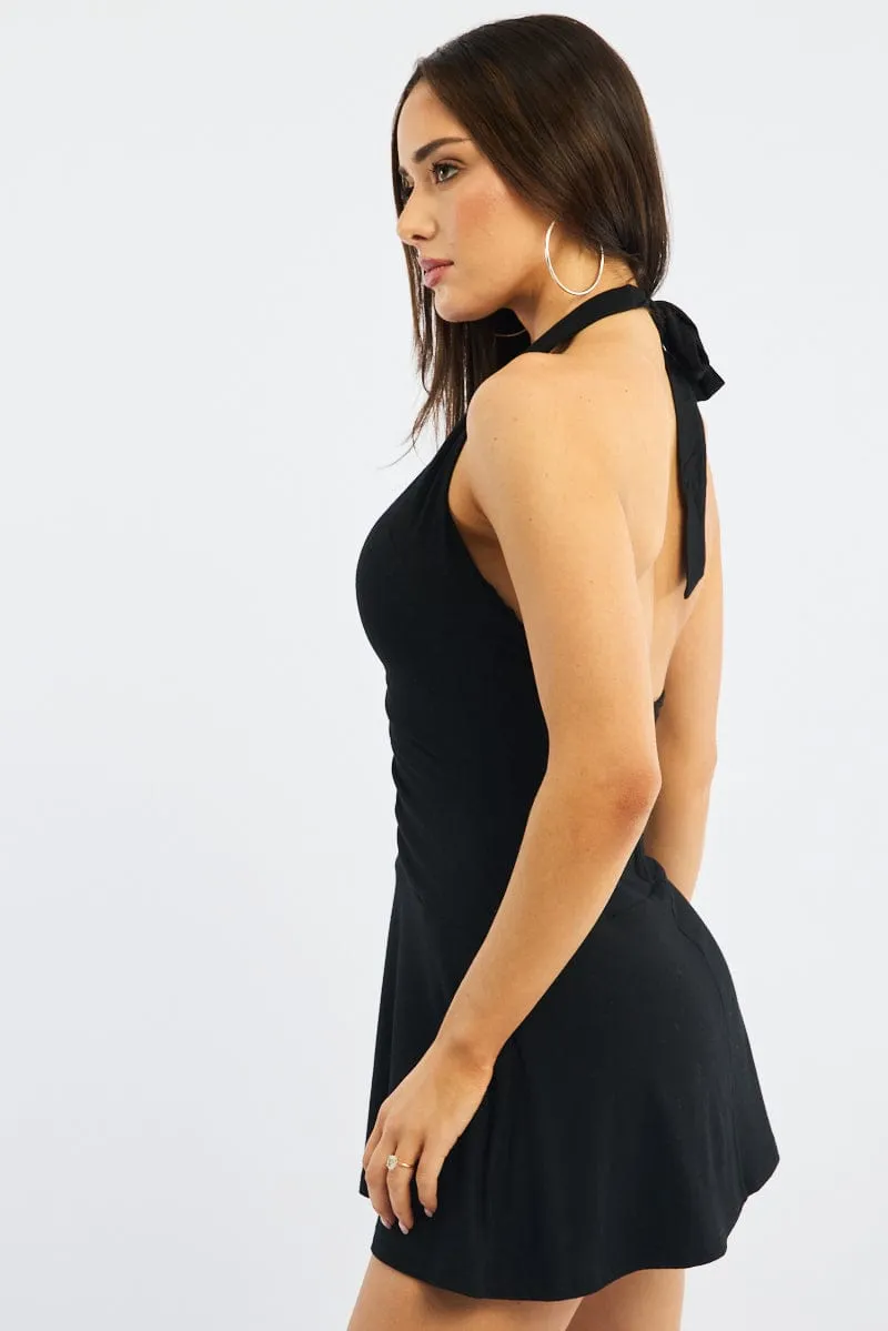 Black Halter Neck Mini Dress Chic Layer