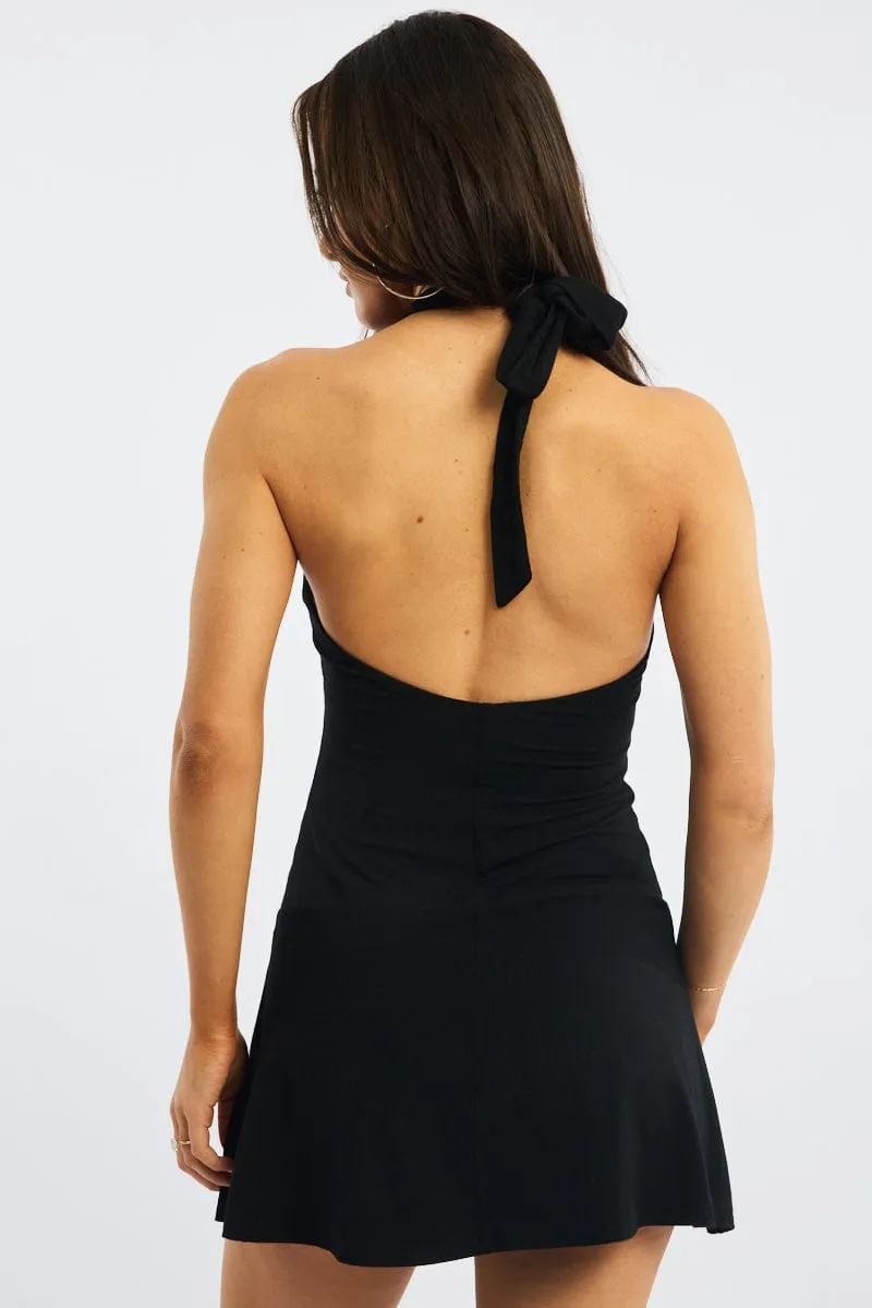 Pop Warm Black Halter Neck Mini Dress