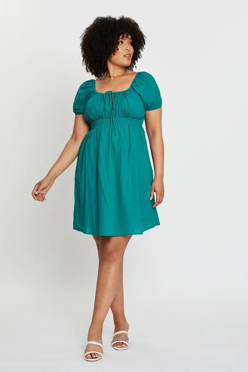 Green Short Capped Sleeve Mini Dress Smart Look