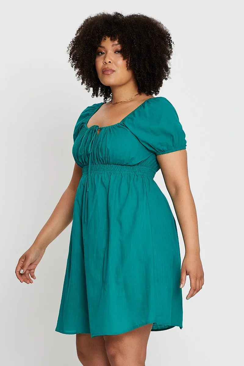Green Short Capped Sleeve Mini Dress Day To Night Smart Casual
