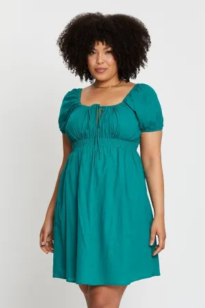 Green Short Capped Sleeve Mini Dress Fresh Vibes
