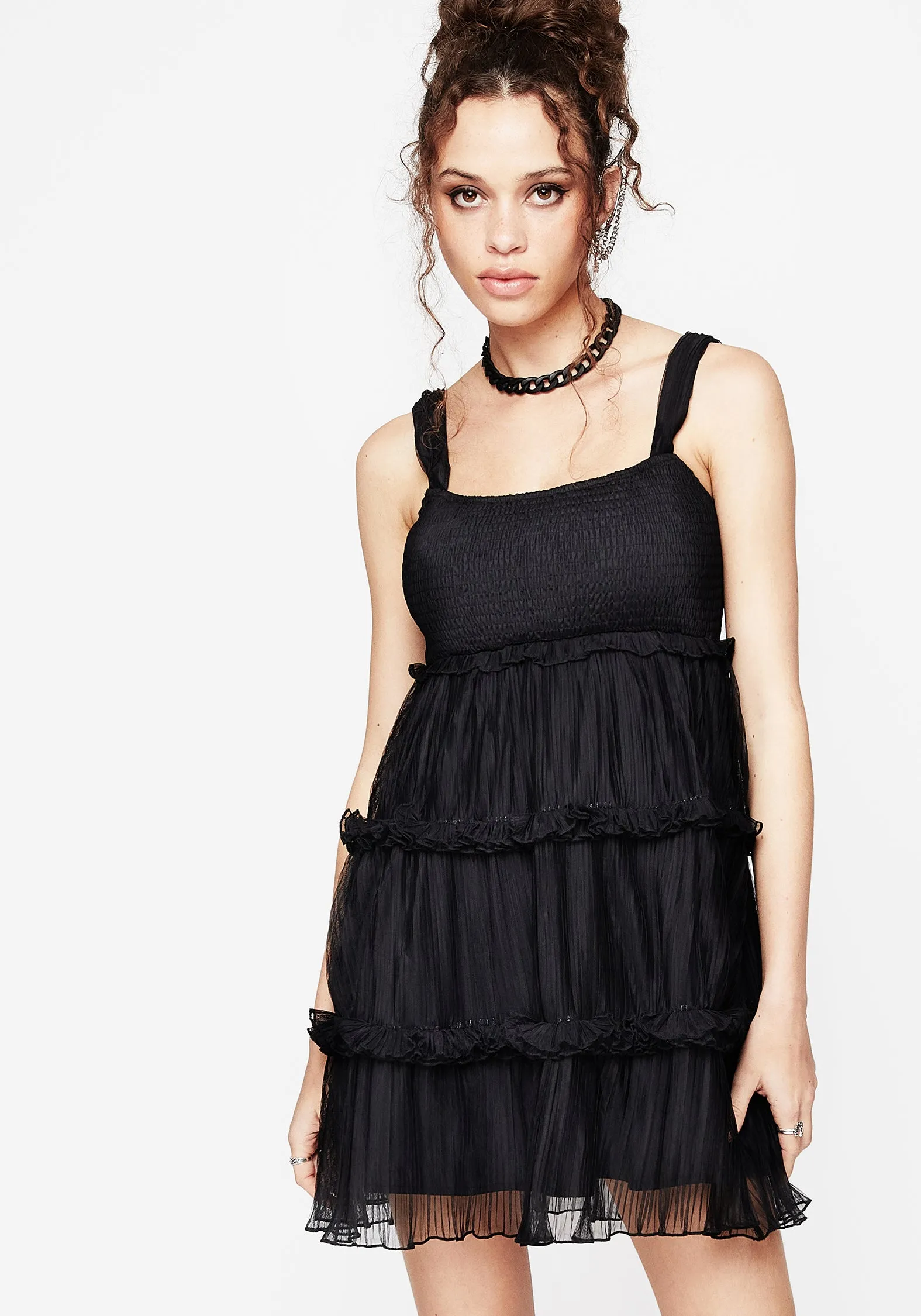 Marquise Crinkle Cami Mini Dress with Sleeves Sleek Wear