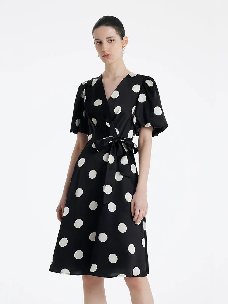 Seasonal Fashion Acetate Polka Dots Print Women Mini Dress With Belt