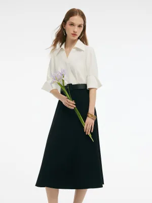 Casual Fashion Fashionable Design Faux Two-Piece Color Block Women Midi Dress With Leather Belt