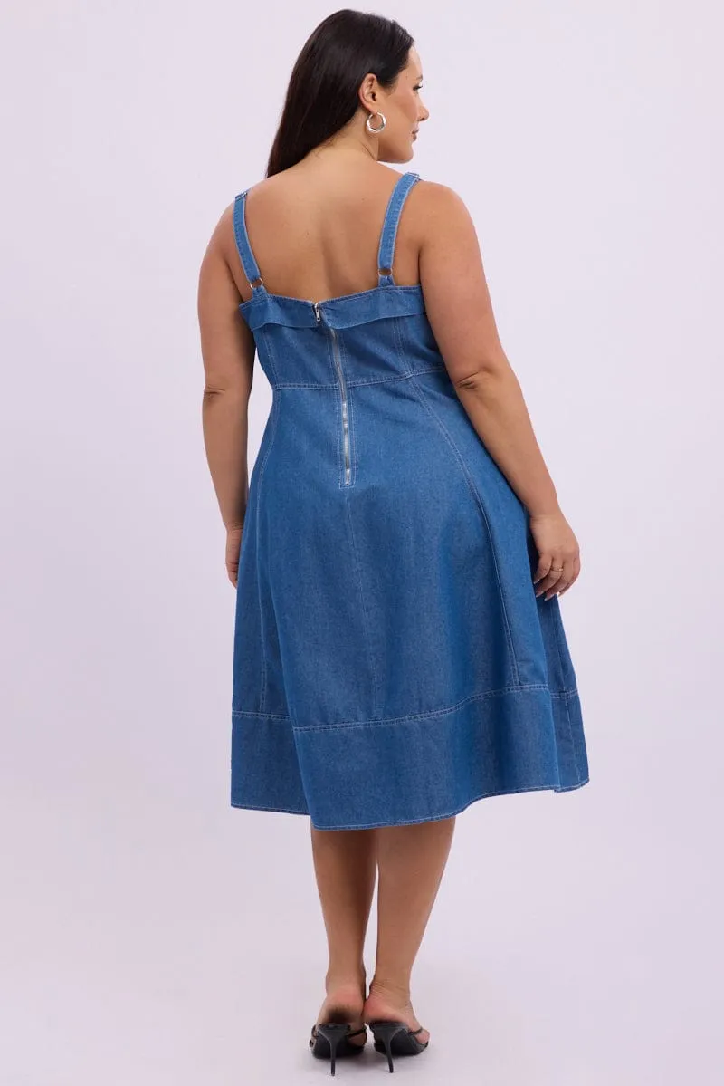 Denim Midi Dress Sleeveless Denim Sophisticated Look