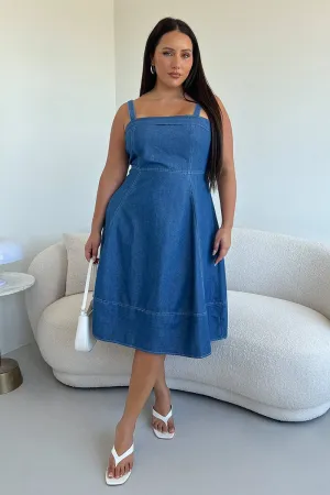 Denim Midi Dress Sleeveless Denim Polished Design