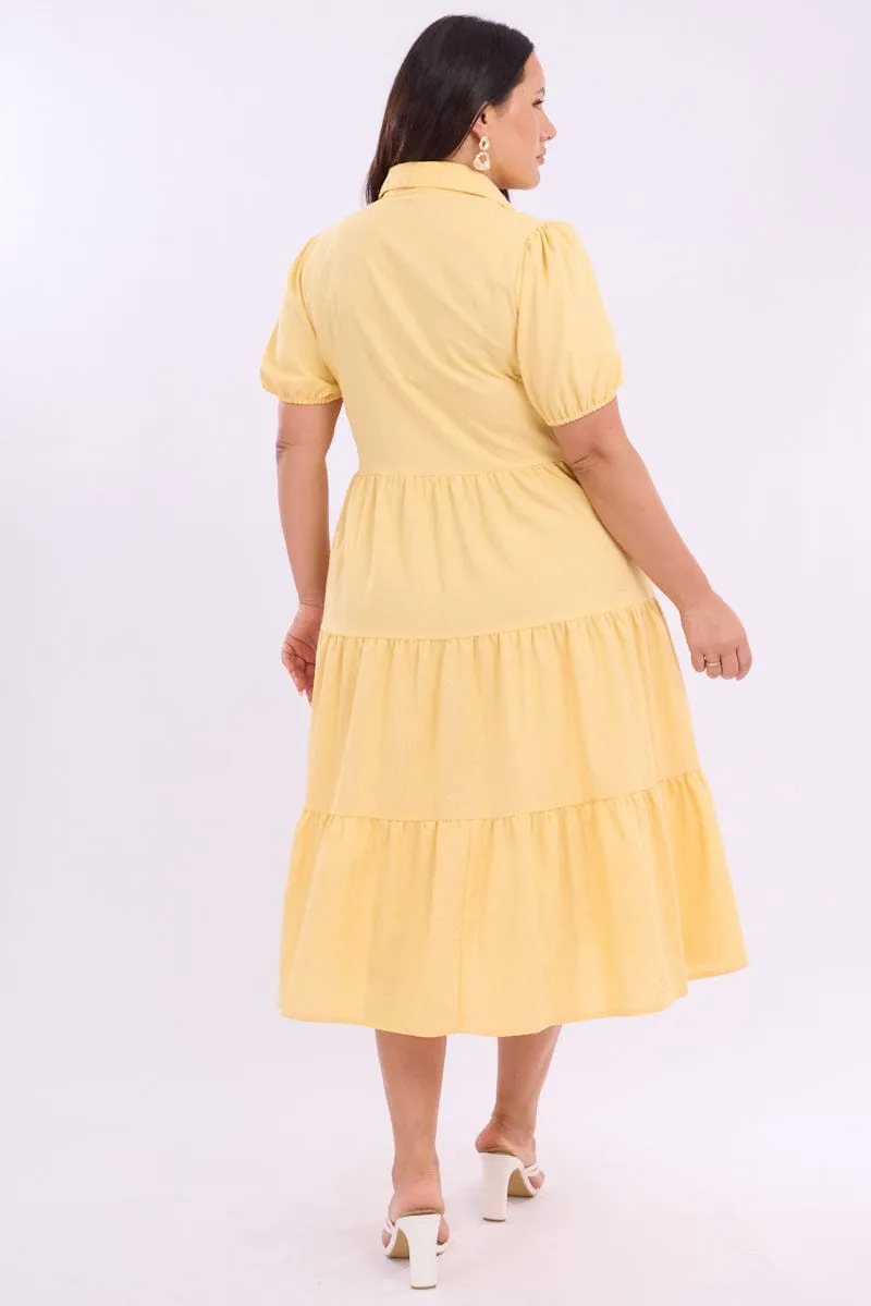 Yellow Midi Dress Short Sleeve Shirt Metal Shine