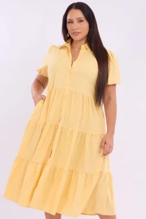 Galaxy Glow Yellow Midi Dress Short Sleeve Shirt