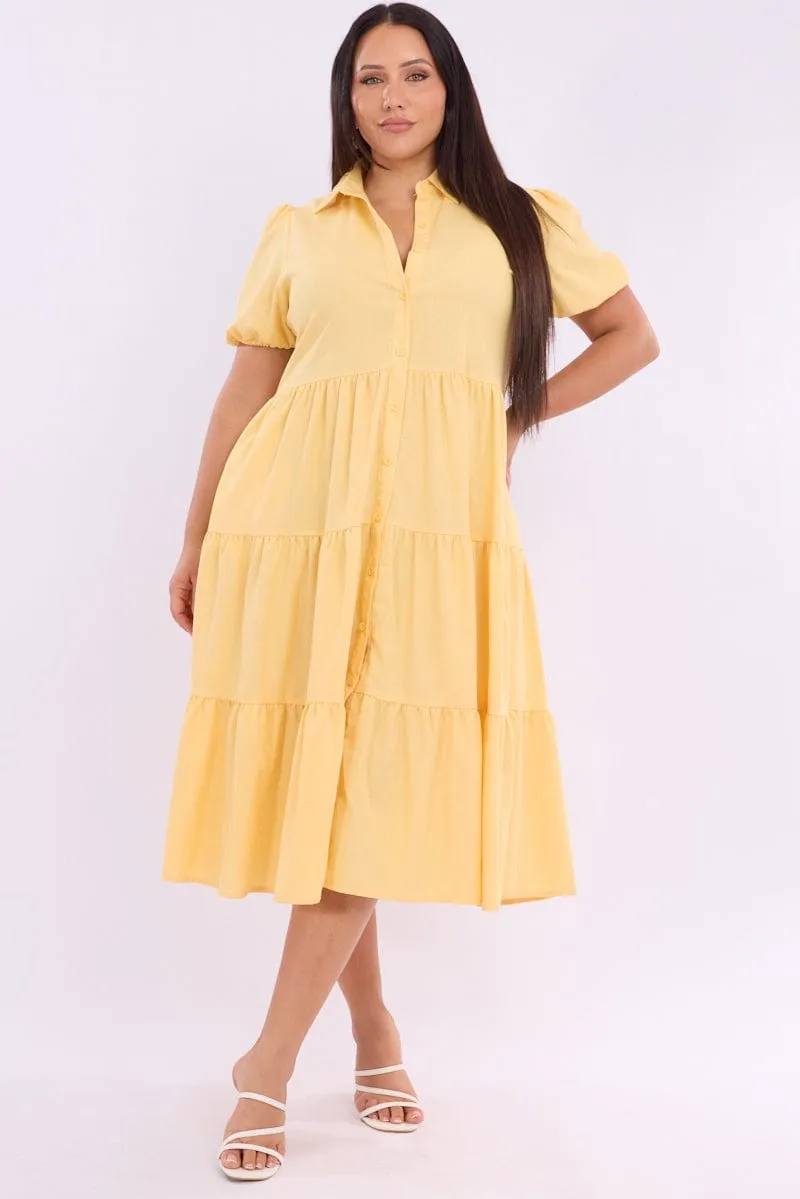 Everyday Comfort Yellow Midi Dress Short Sleeve Shirt