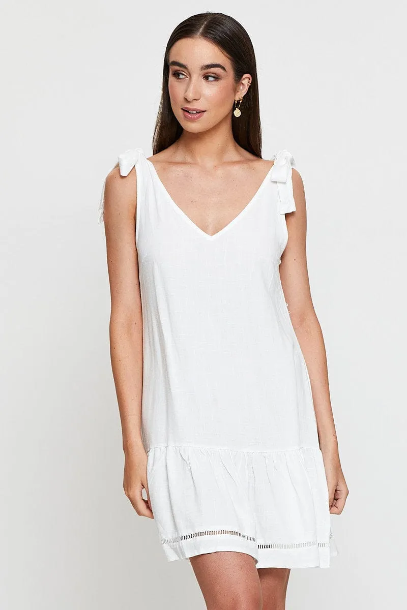 Easy Look Fun Shine White Mini Dress V Neck
