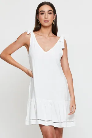 UV Protection White Mini Dress V Neck