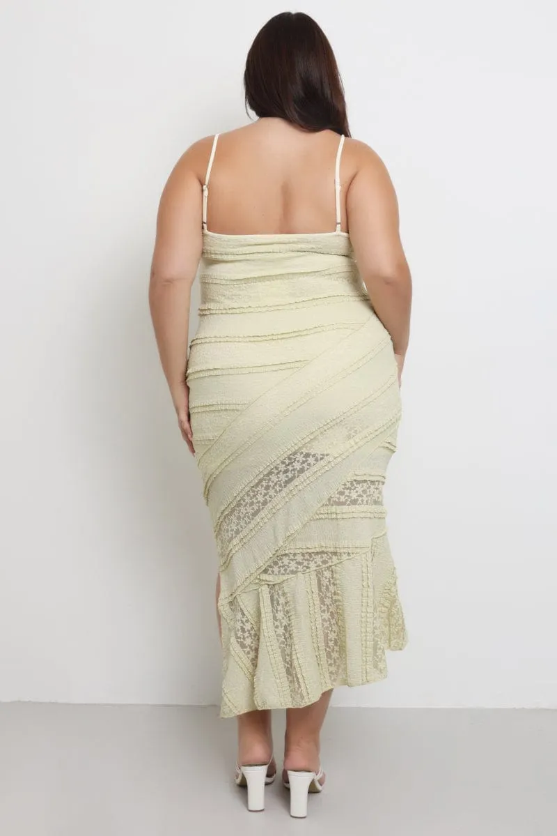 Green Maxi Dress Sleeveless Side Split Lace Gentle Power All Day