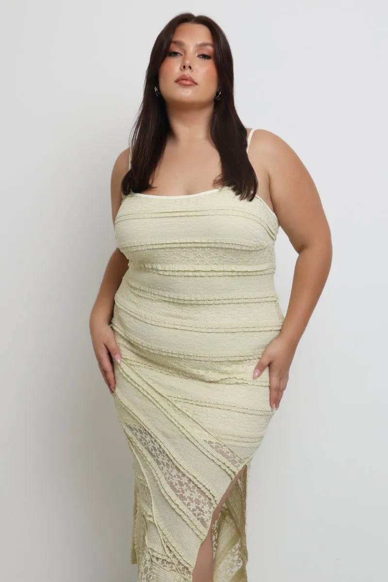 Green Maxi Dress Sleeveless Side Split Lace Street Lamp
