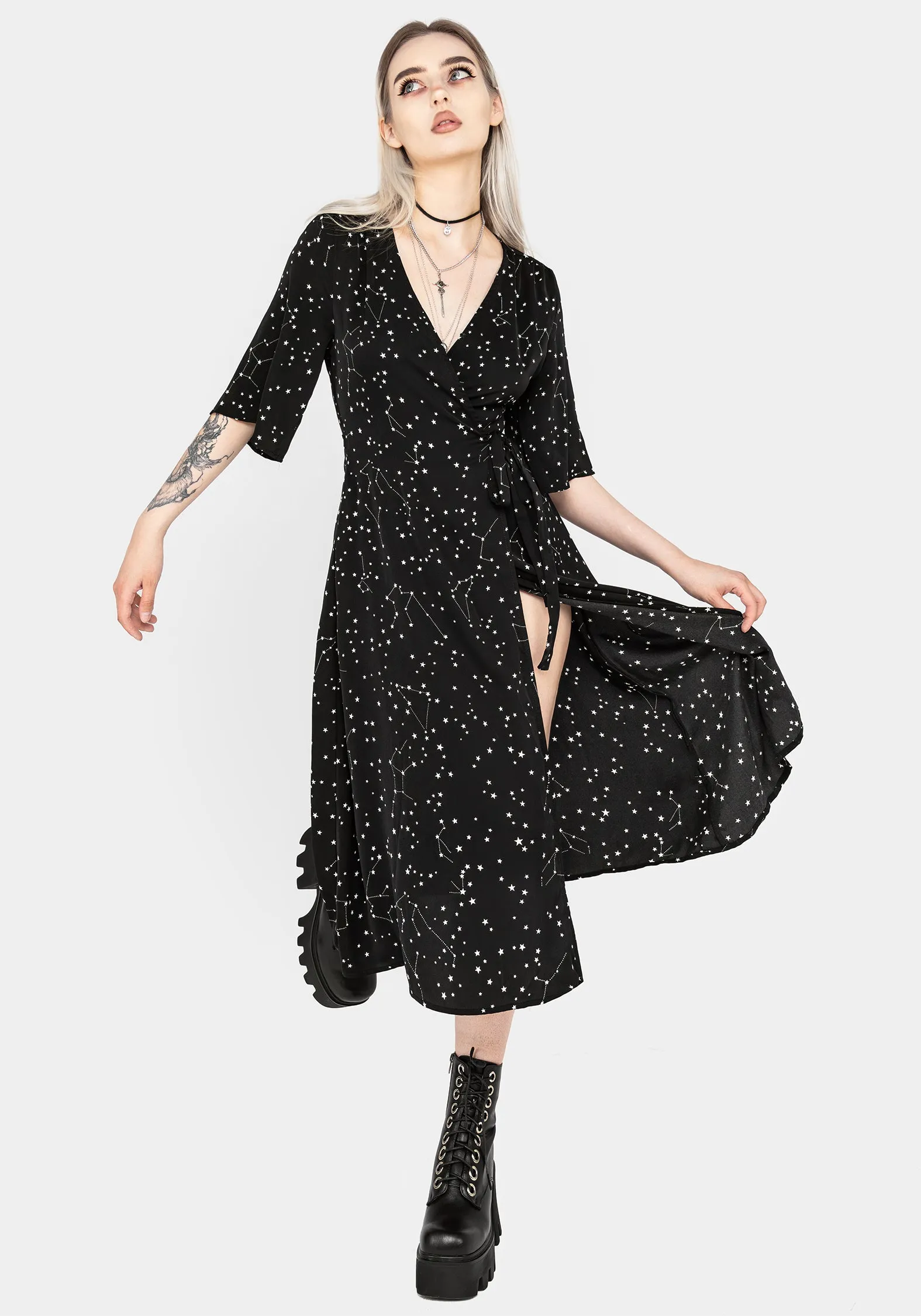 Celestial Midi Kimono Dress Easy-care midi