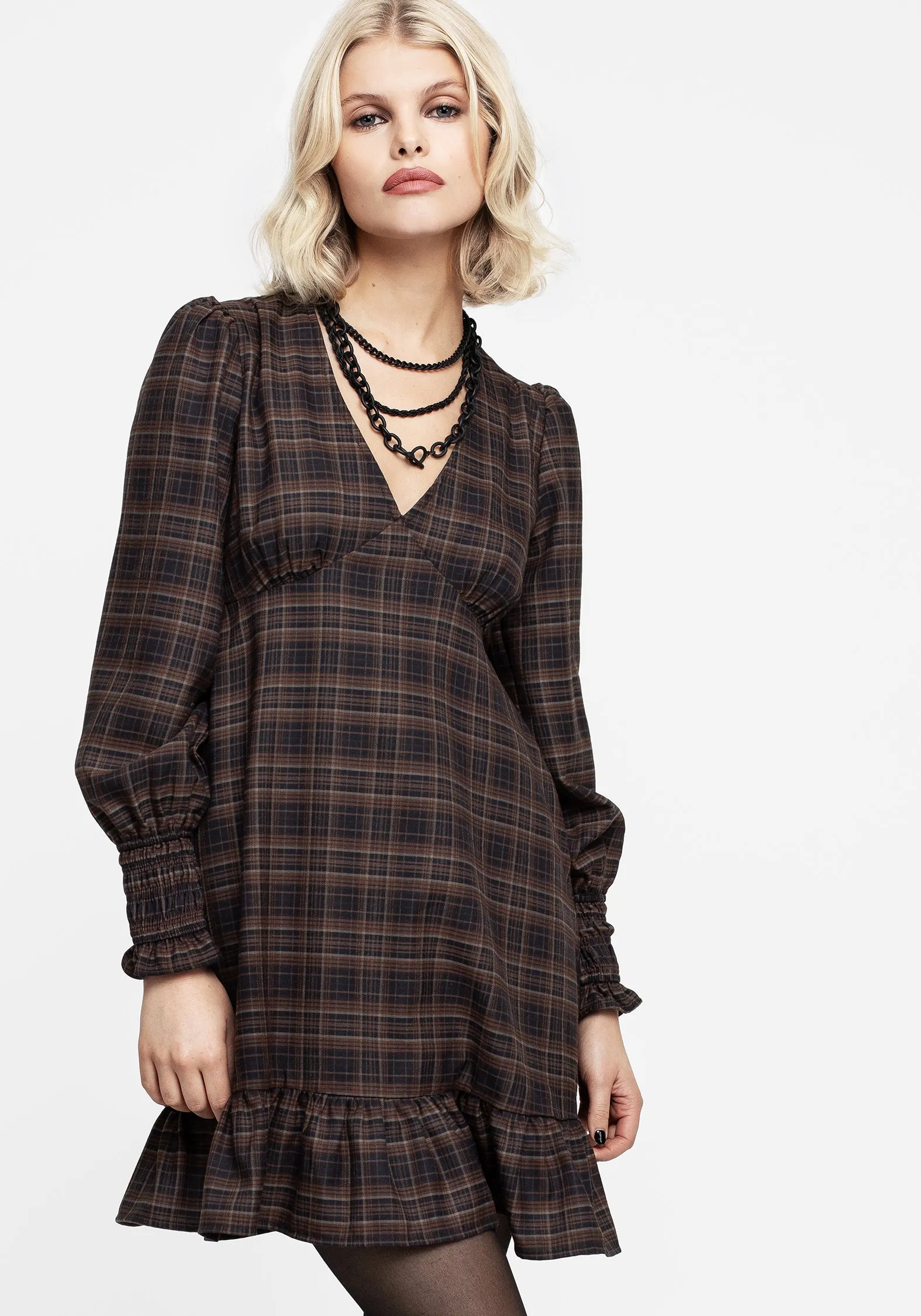 Relaxed Contour Glow Beat Embla Check Mini Smock Dress