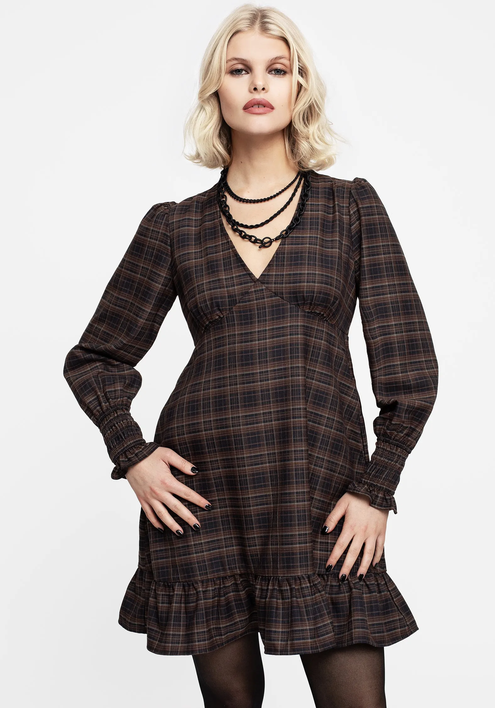 Embla Check Mini Smock Dress Slit Thigh Modification Feminine relaxed mini