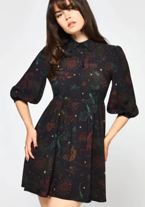 Phoenix Dragon Printed Mini Shirt Dress Cross Back Support Design