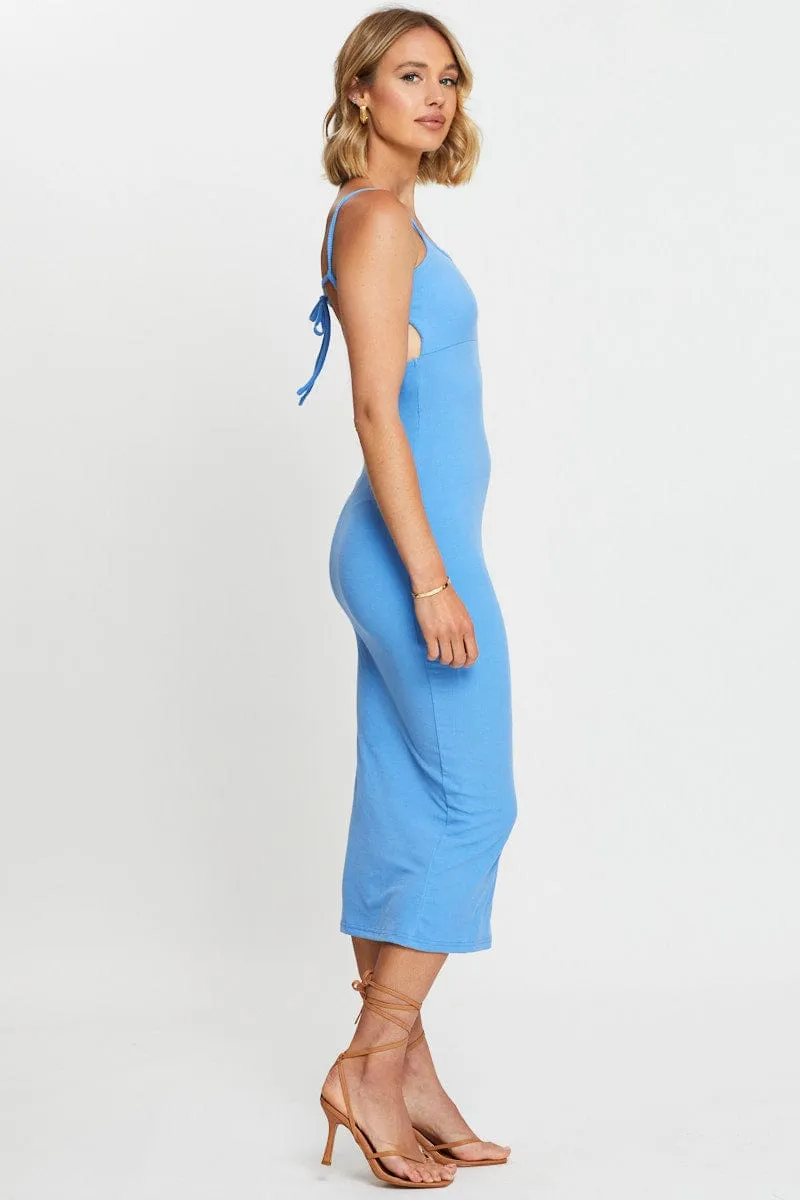 Trend Star Reinforced Stitching Blue Bodycon Dress Mini