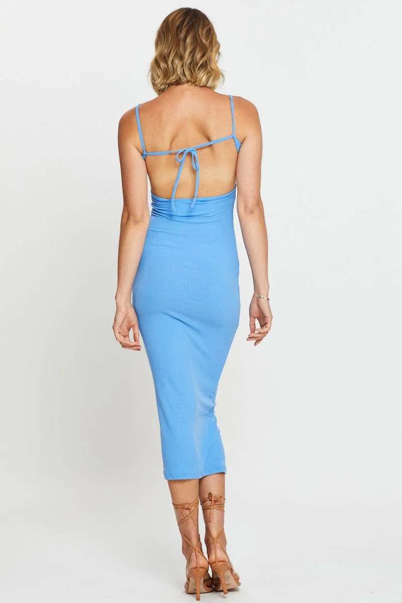 Blue Bodycon Dress Mini Soft Brushed Interior Smart Wear