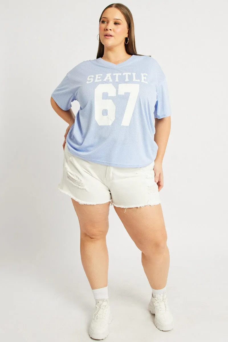 Chafe Free Armhole Blue Graphic T Shirt Short Sleeve