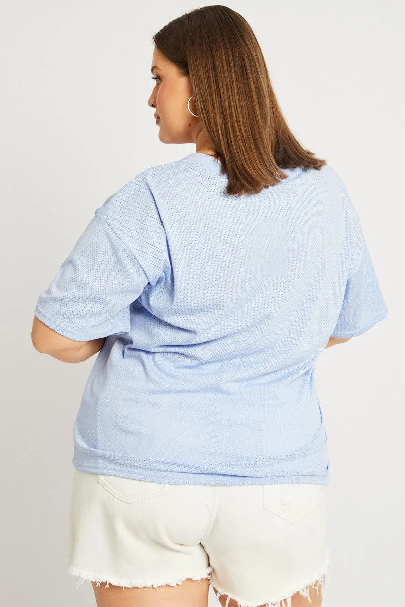 Flattering Fit High-Quality Fabric Blue Graphic T Shirt Short Sleeve