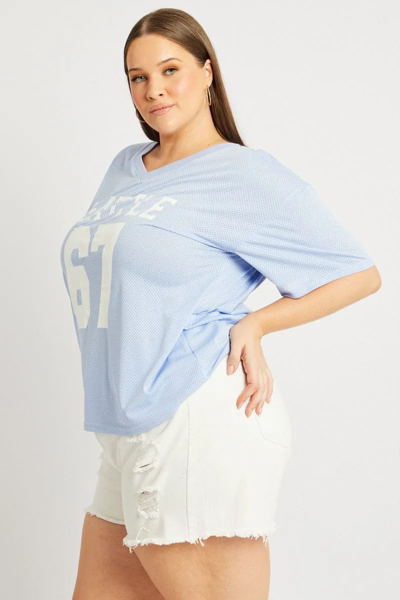 Blue Graphic T Shirt Short Sleeve Functional Wearable