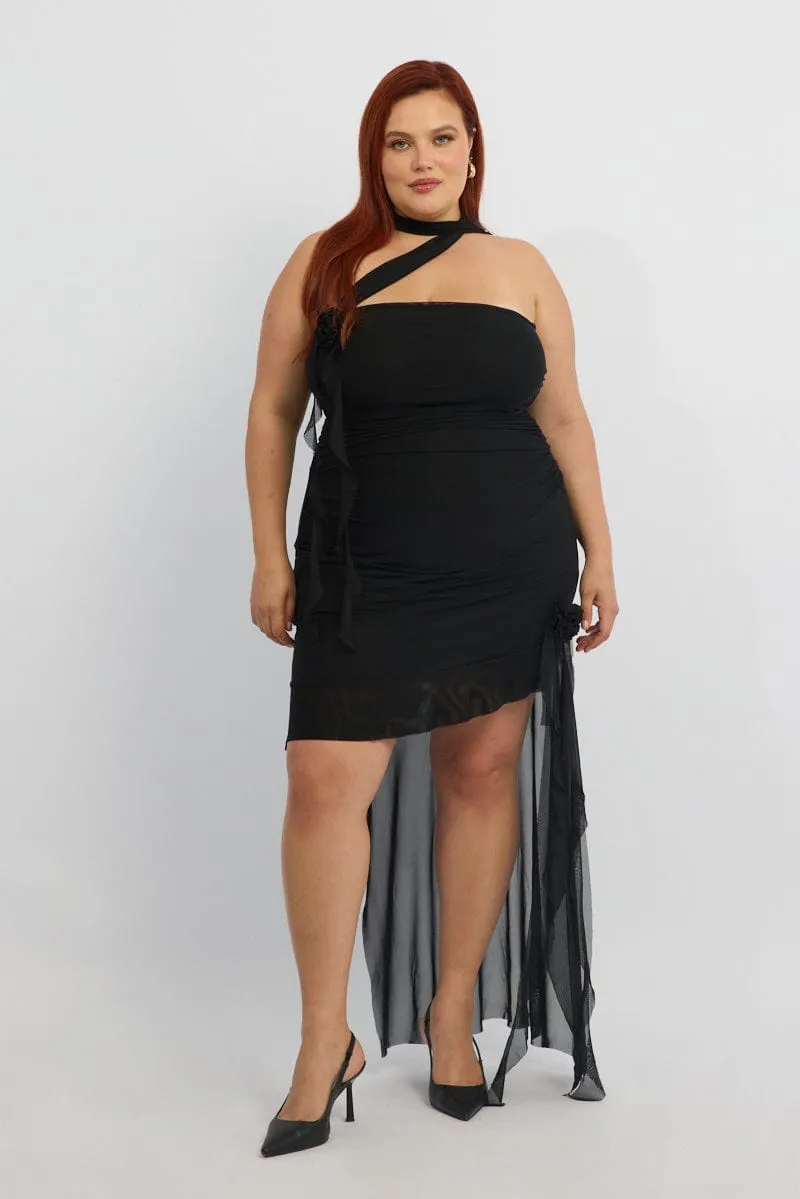 Black Scarf Neck Frill Mini Dress Shake Ready Glow Hot