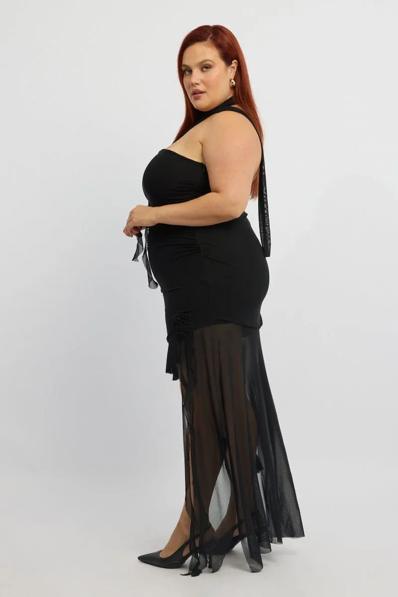 Black Scarf Neck Frill Mini Dress Street Heat