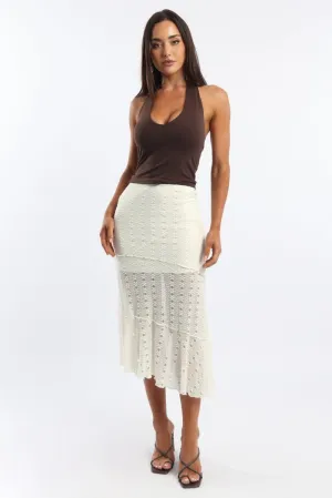 Fresh Look Contrast Stitching White Lace Midi Skirt