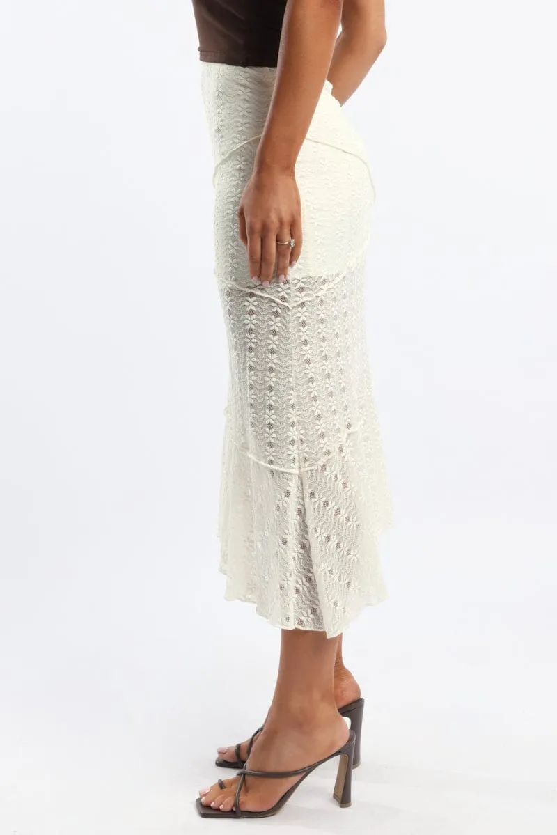 Material Innovation Everyday Favorite White Lace Midi Skirt