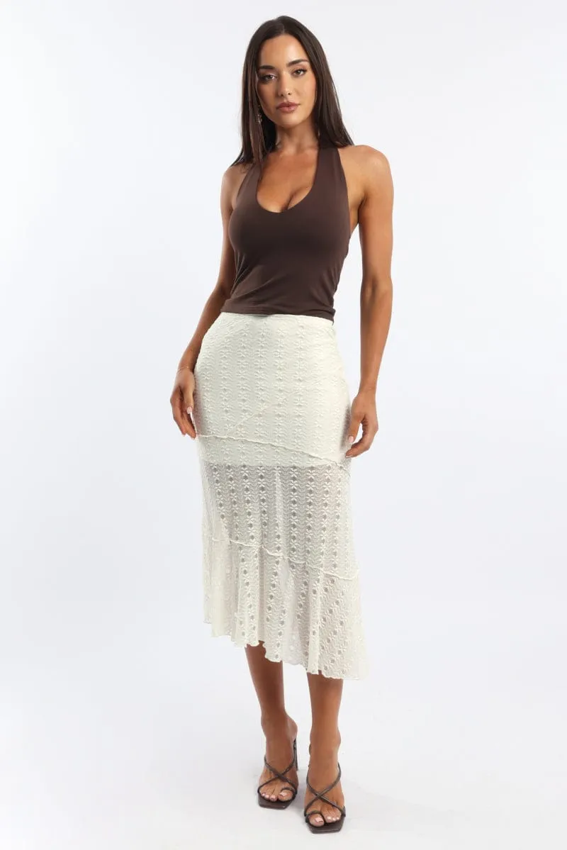 Fresh Look Contrast Stitching White Lace Midi Skirt