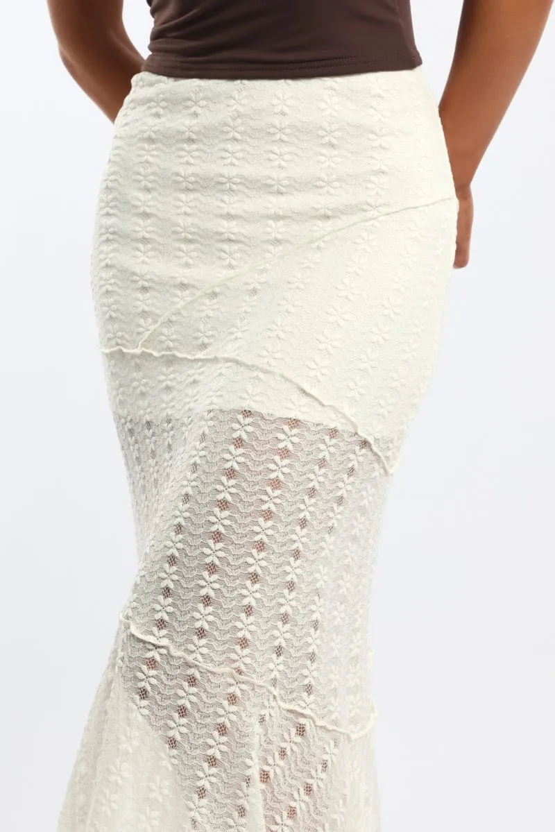 Smooth Layer Elastic hemline White Lace Midi Skirt